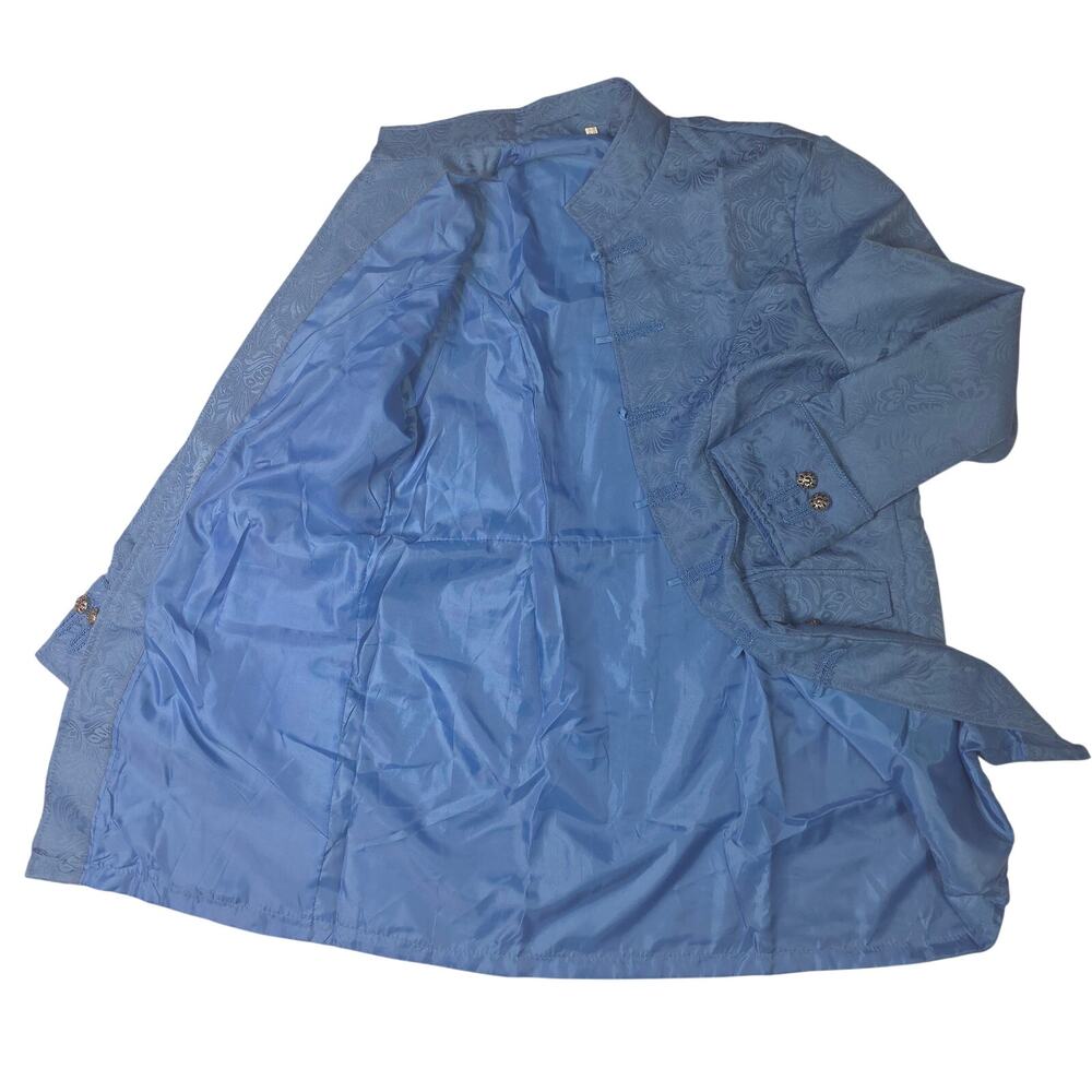Blue Jacquard Tunic Jacket 3XL Mandarin Collar Ornate Button Damask Cosplay - Picture 5 of 10